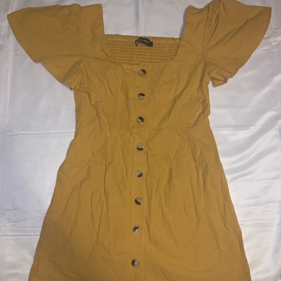 Yellow Off the Shoulder Button Dress - Picture 1 of 2